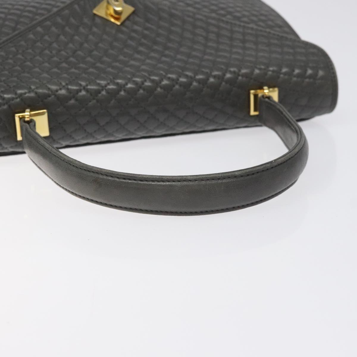 BALLY Quilted Hand Bag Leather Gray Gold