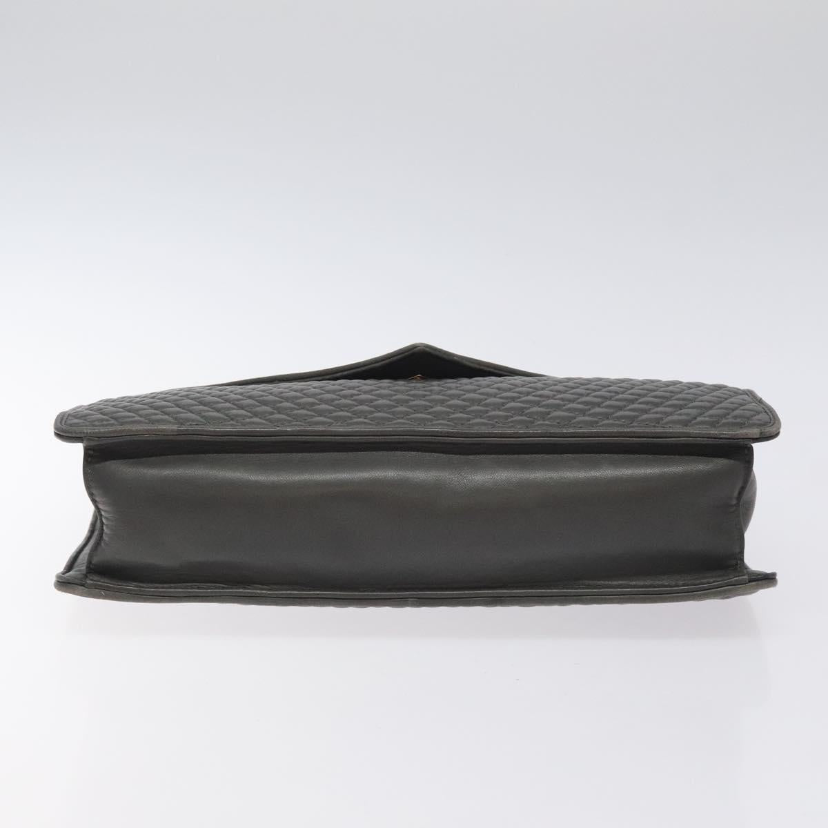 BALLY Quilted Hand Bag Leather Gray Gold