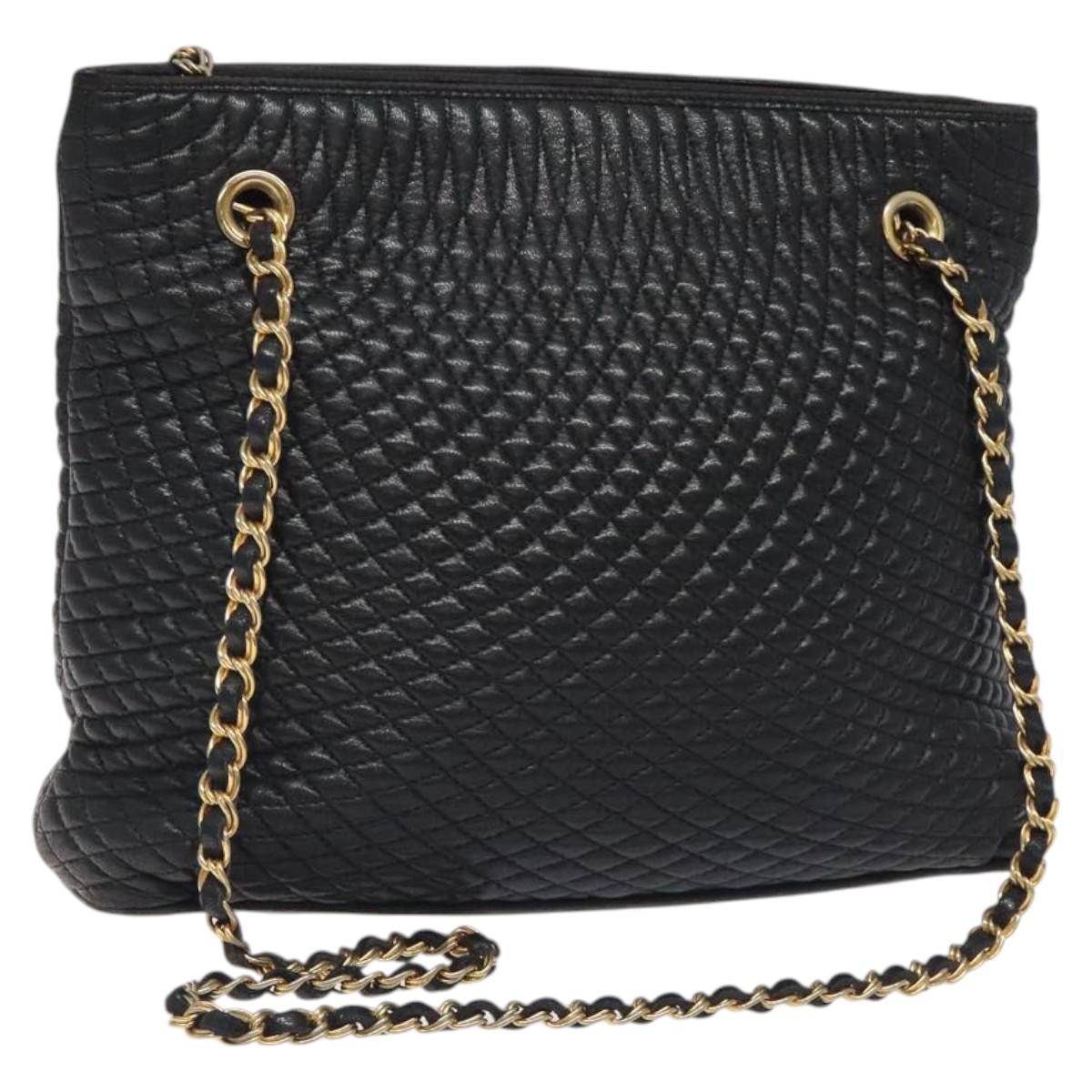 BALLY Chain Shoulder Bag Leather Black Gold