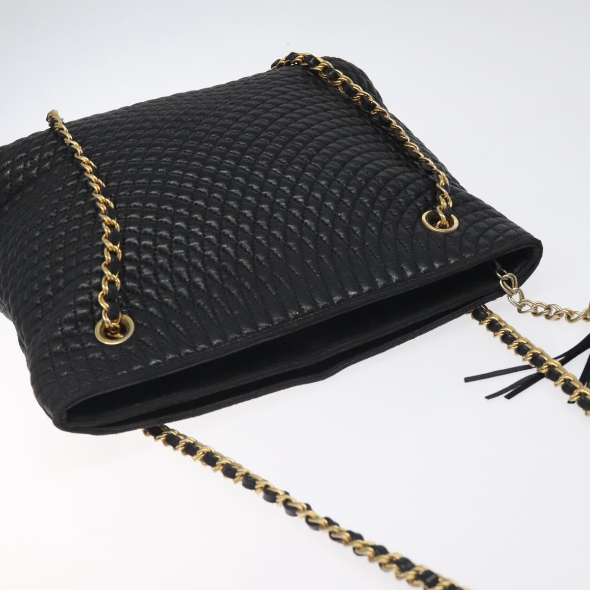 BALLY Chain Shoulder Bag Leather Black Gold