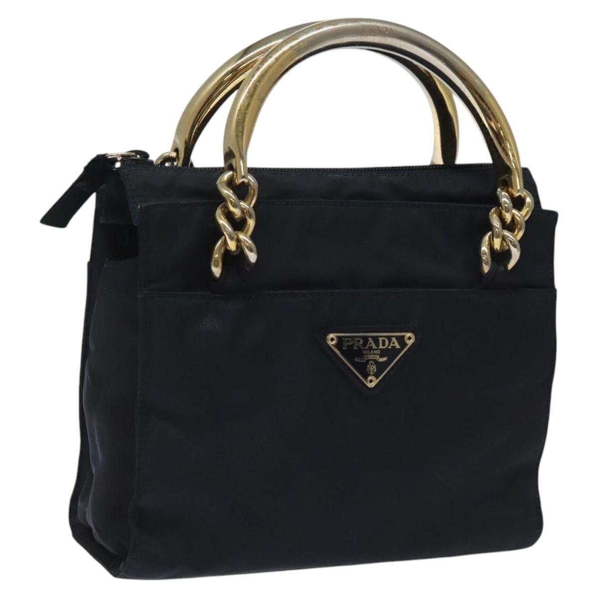 PRADA Hand Bag Nylon Navy Gold