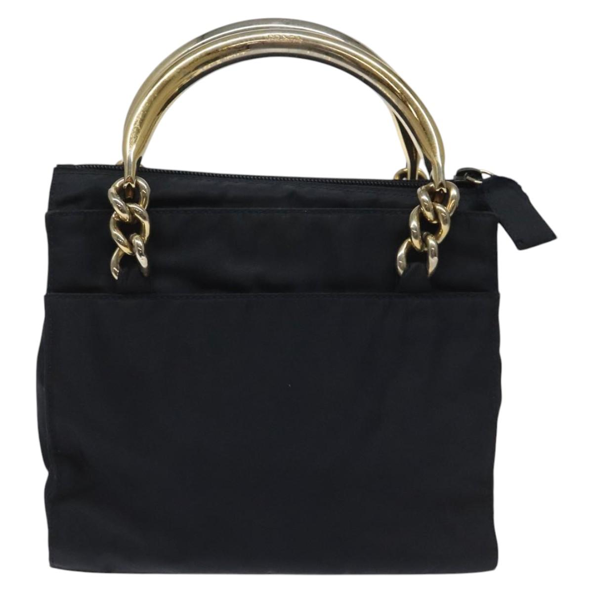 PRADA Hand Bag Nylon Navy Gold