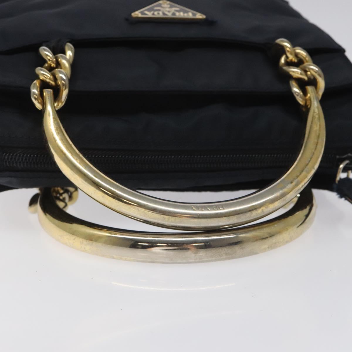 PRADA Hand Bag Nylon Navy Gold
