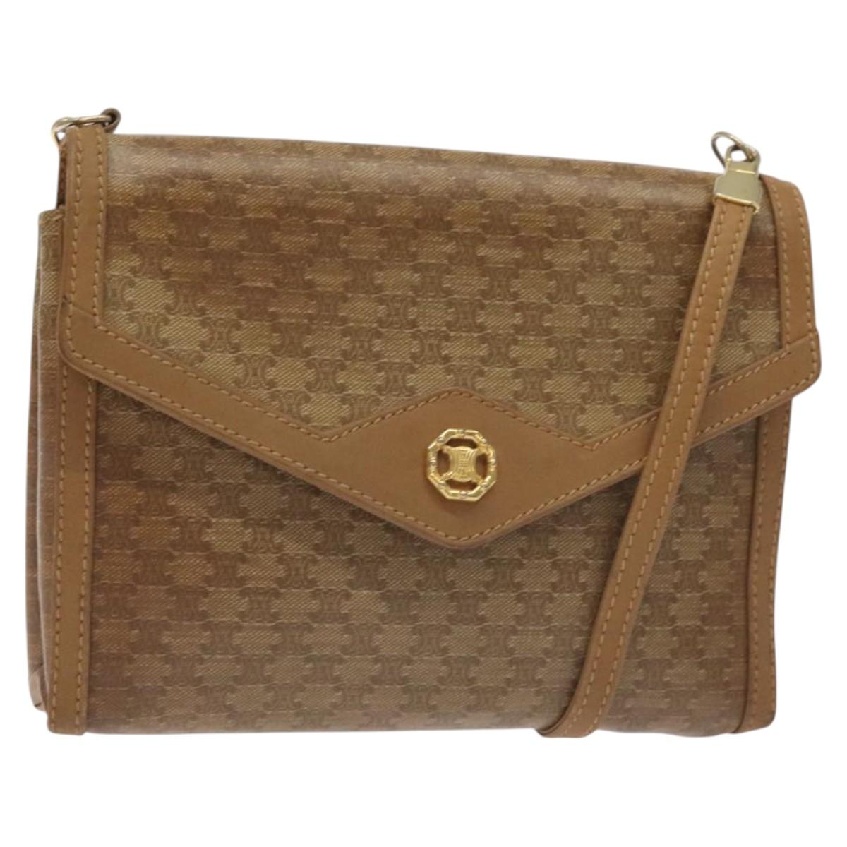 CELINE Macadam Canvas Shoulder Bag Brown Gold