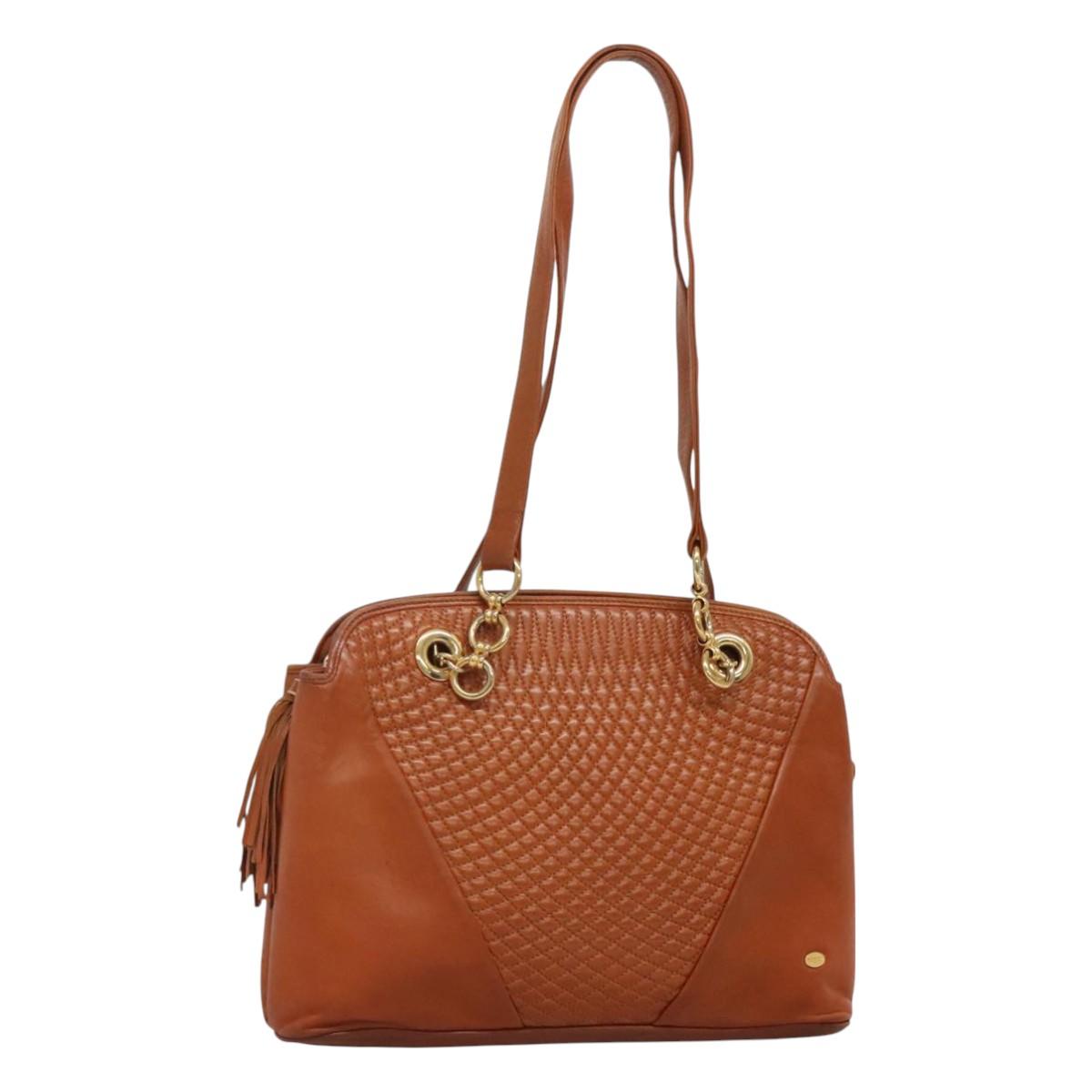 BALLY Quilted Shoulder Bag Leather Brown Gold
