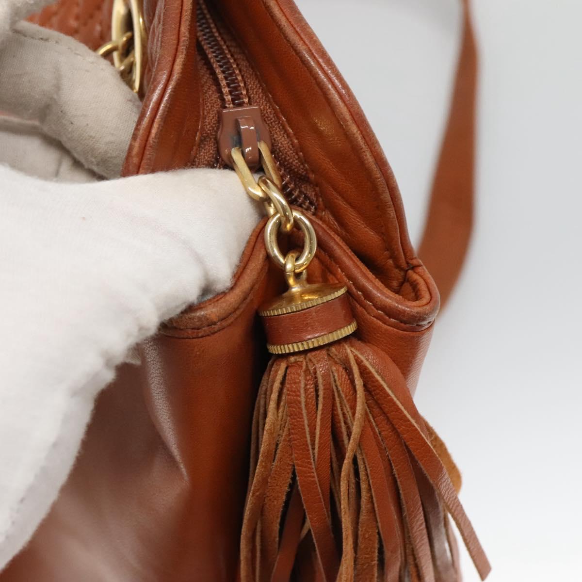 BALLY Quilted Shoulder Bag Leather Brown Gold