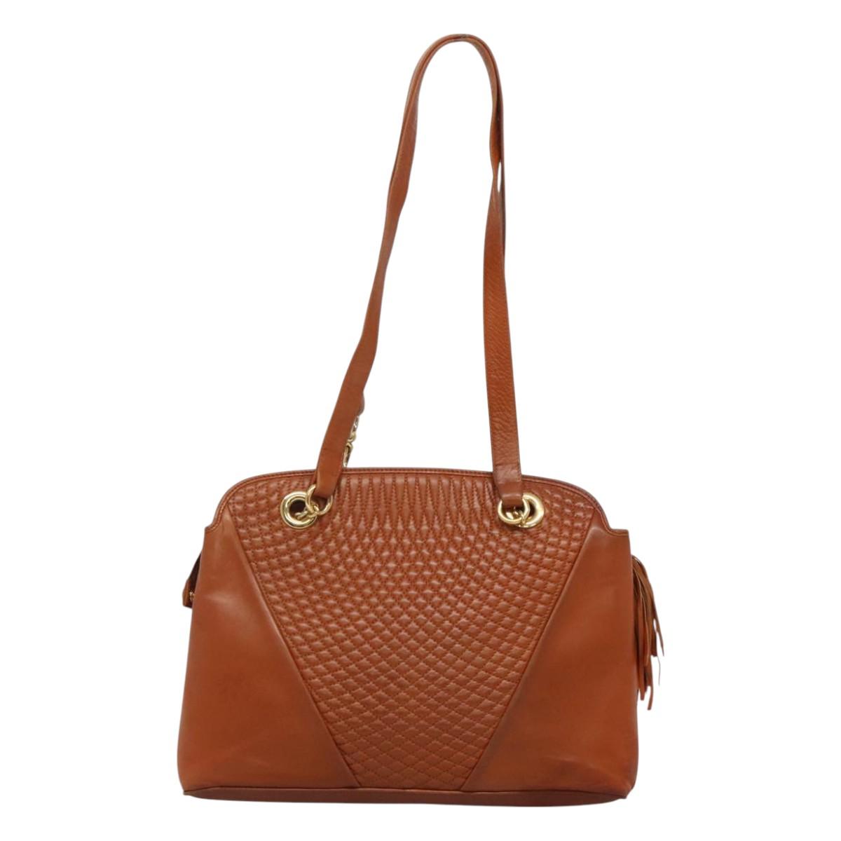 BALLY Quilted Shoulder Bag Leather Brown Gold