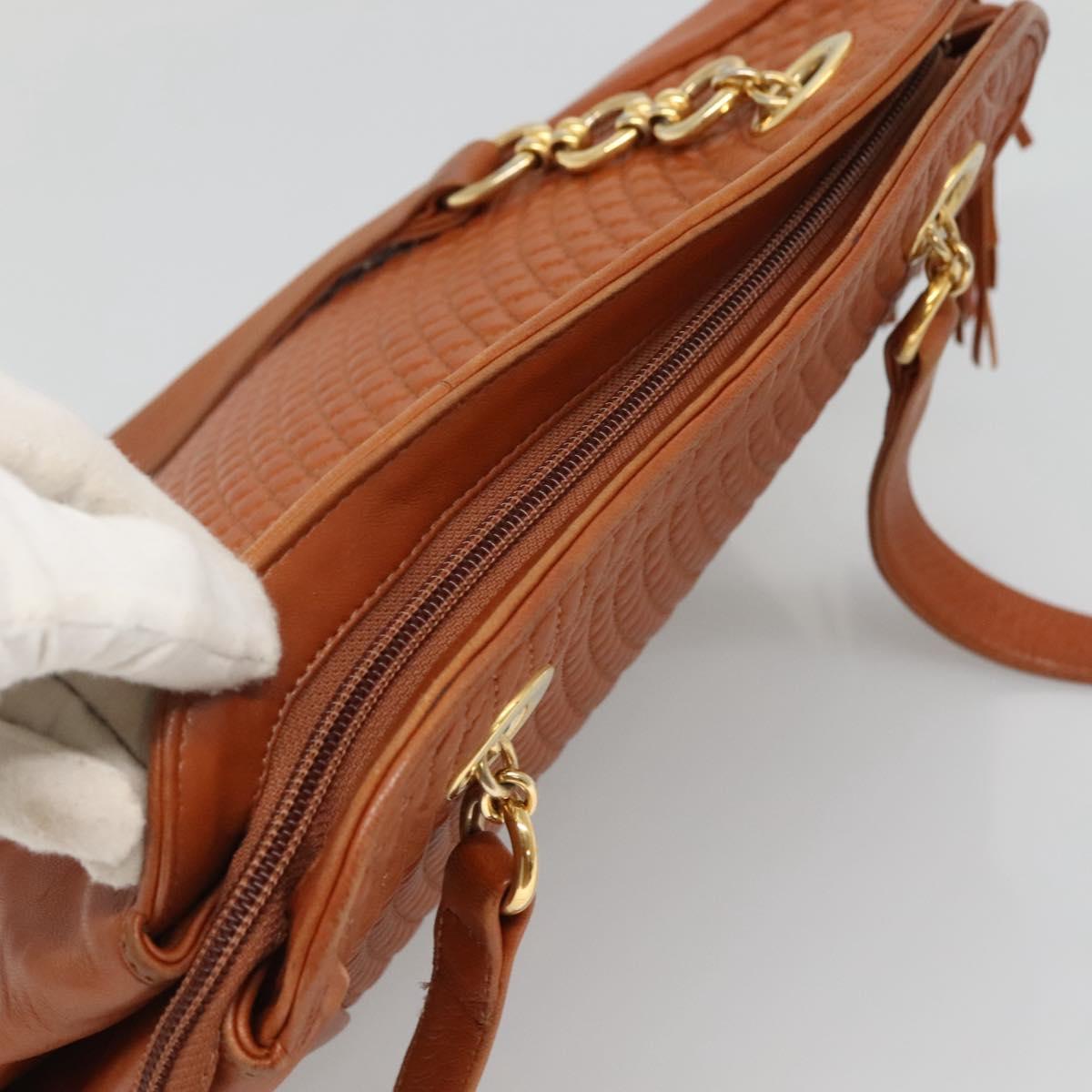 BALLY Quilted Shoulder Bag Leather Brown Gold