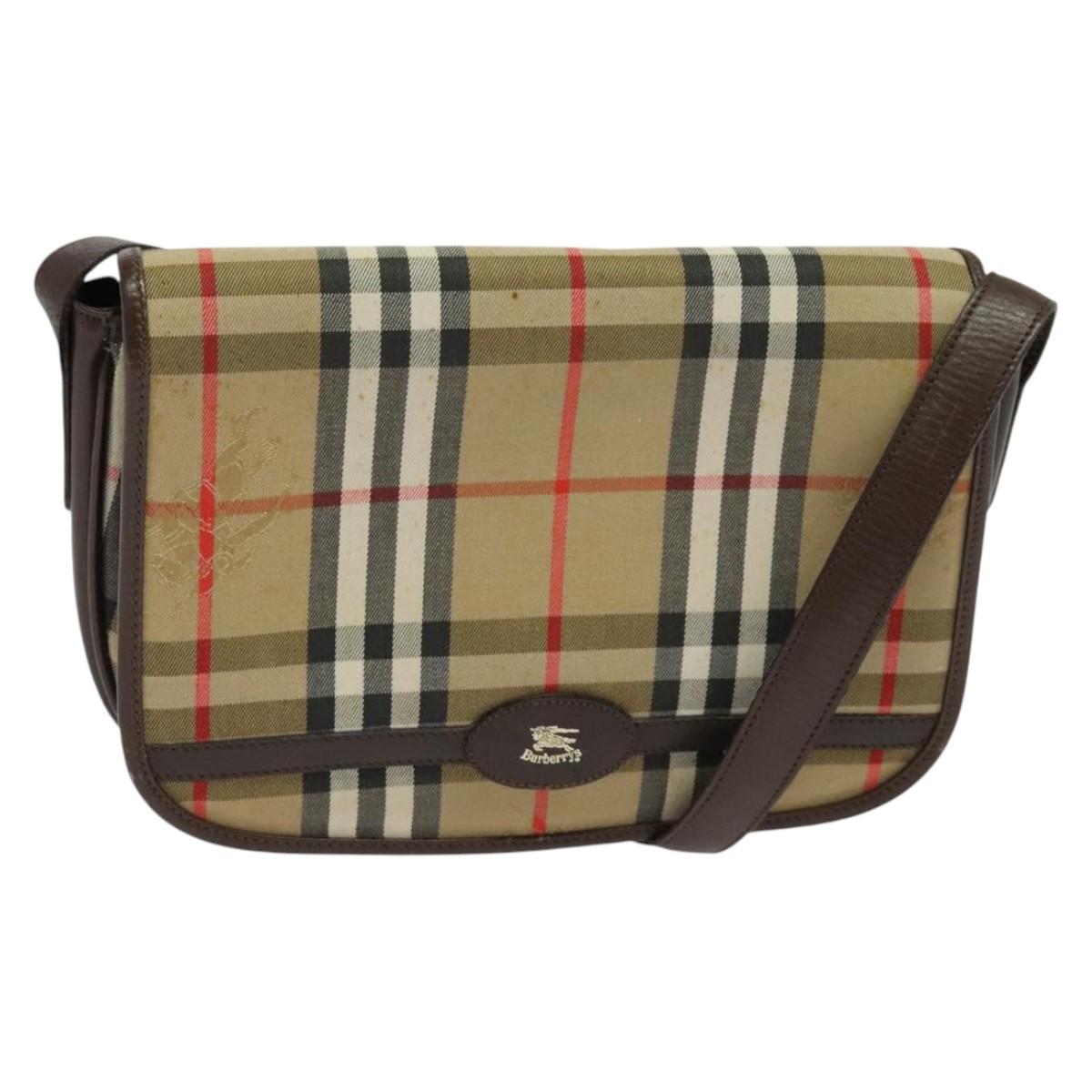 Burberrys Nova Check Shoulder Bag Canvas Beige Gold