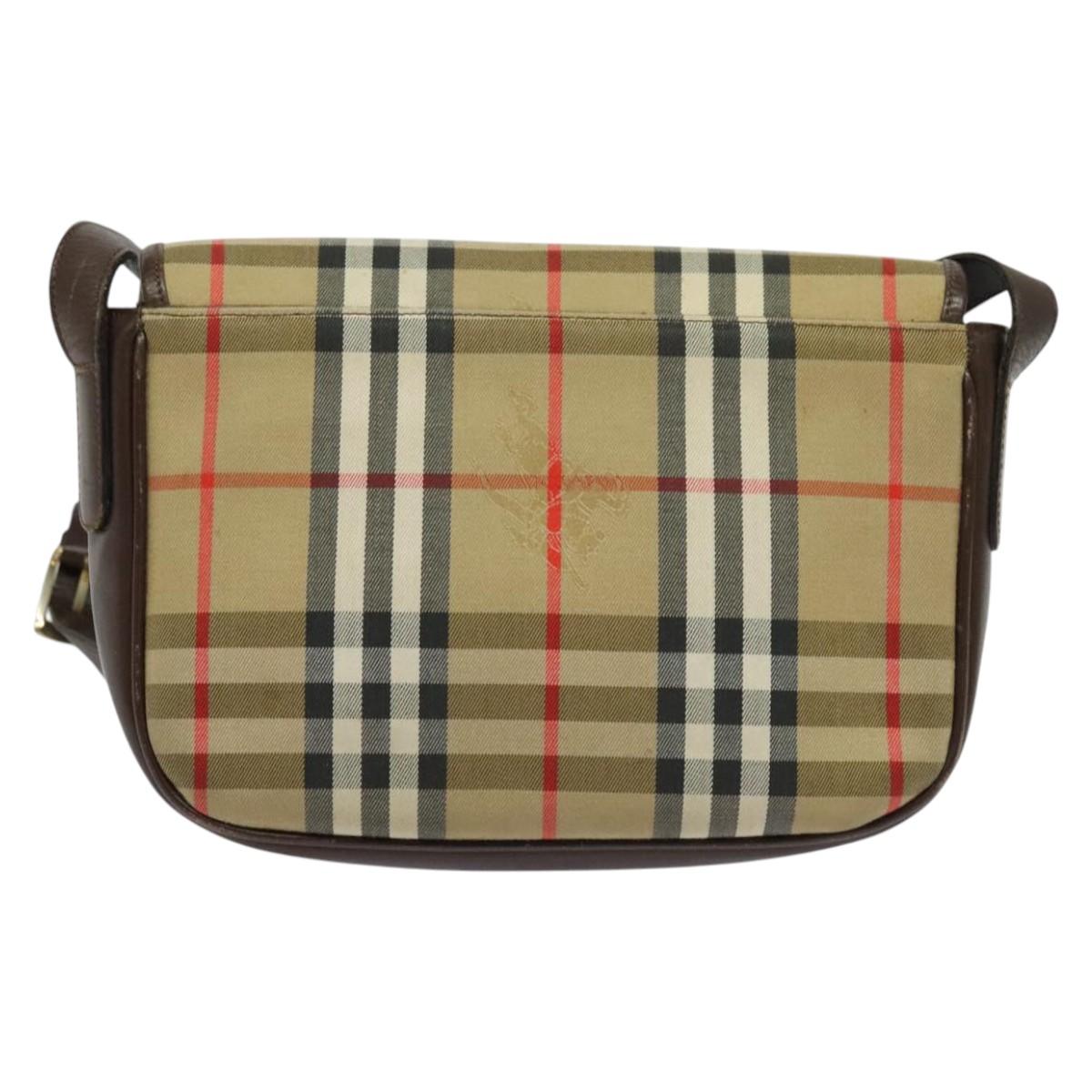 Burberrys Nova Check Shoulder Bag Canvas Beige Gold