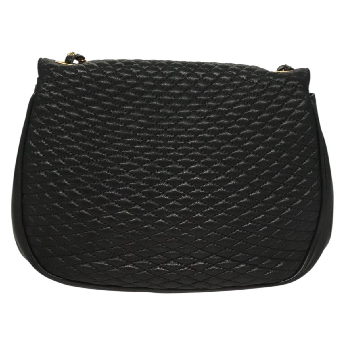 BALLY Quilted Chain Shoulder Bag Leather Black Gold