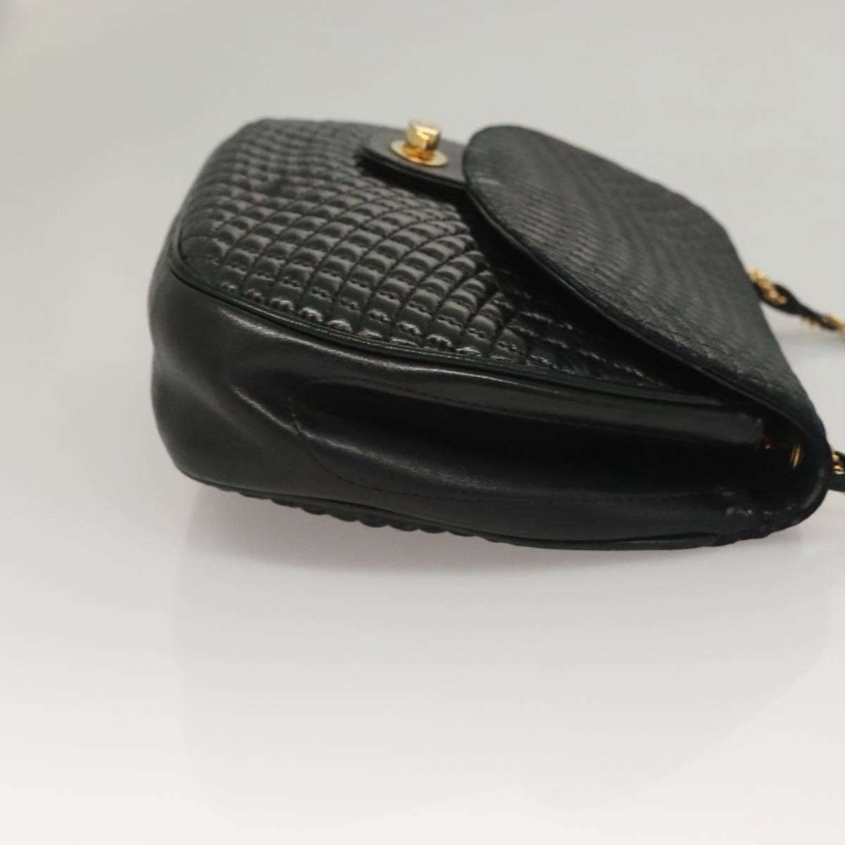 BALLY Quilted Chain Shoulder Bag Leather Black Gold