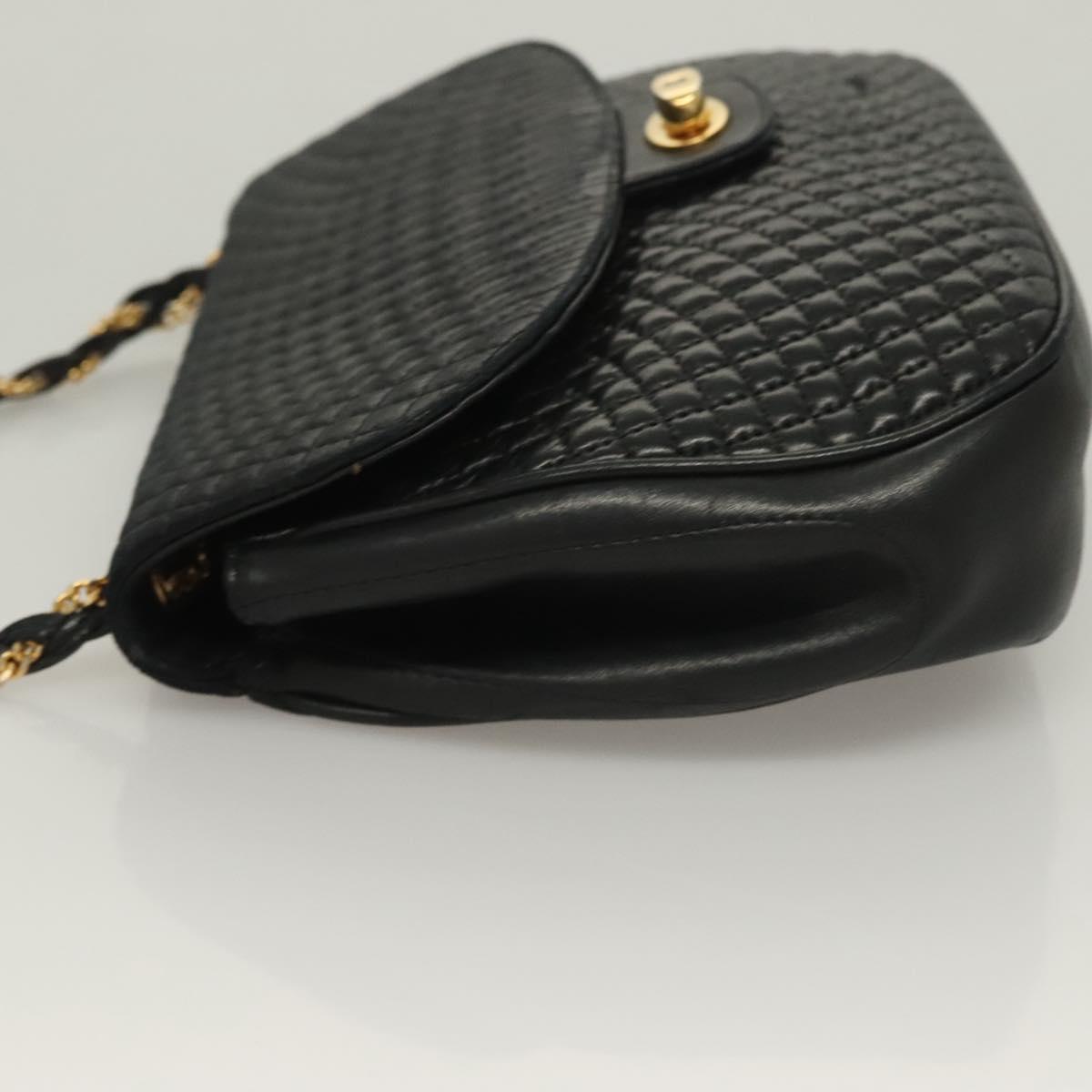 BALLY Quilted Chain Shoulder Bag Leather Black Gold