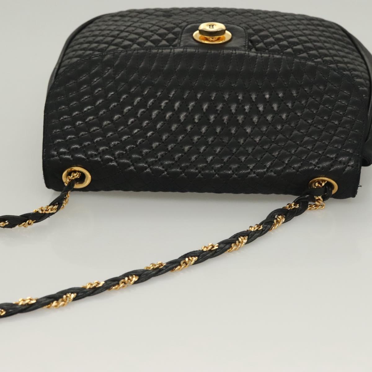 BALLY Quilted Chain Shoulder Bag Leather Black Gold