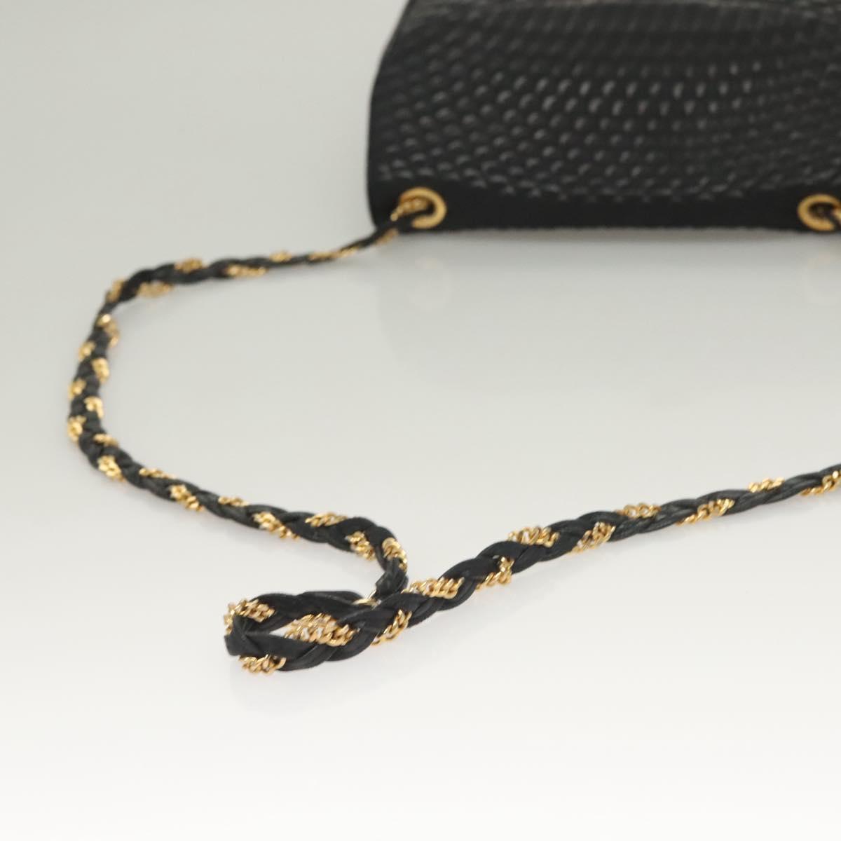 BALLY Quilted Chain Shoulder Bag Leather Black Gold