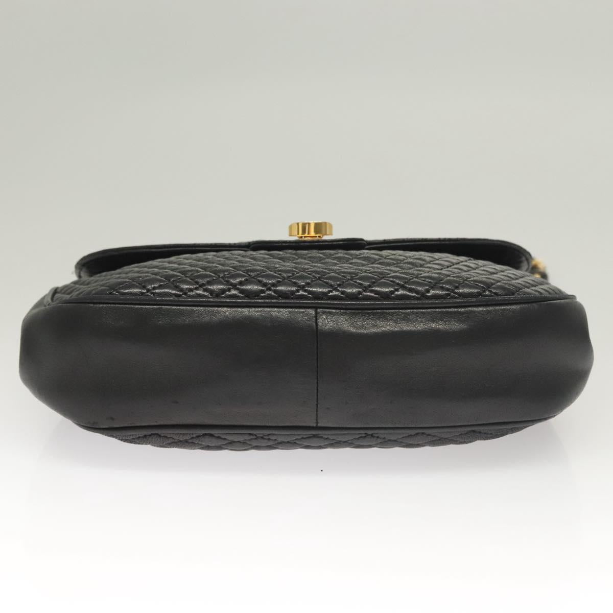 BALLY Quilted Chain Shoulder Bag Leather Black Gold