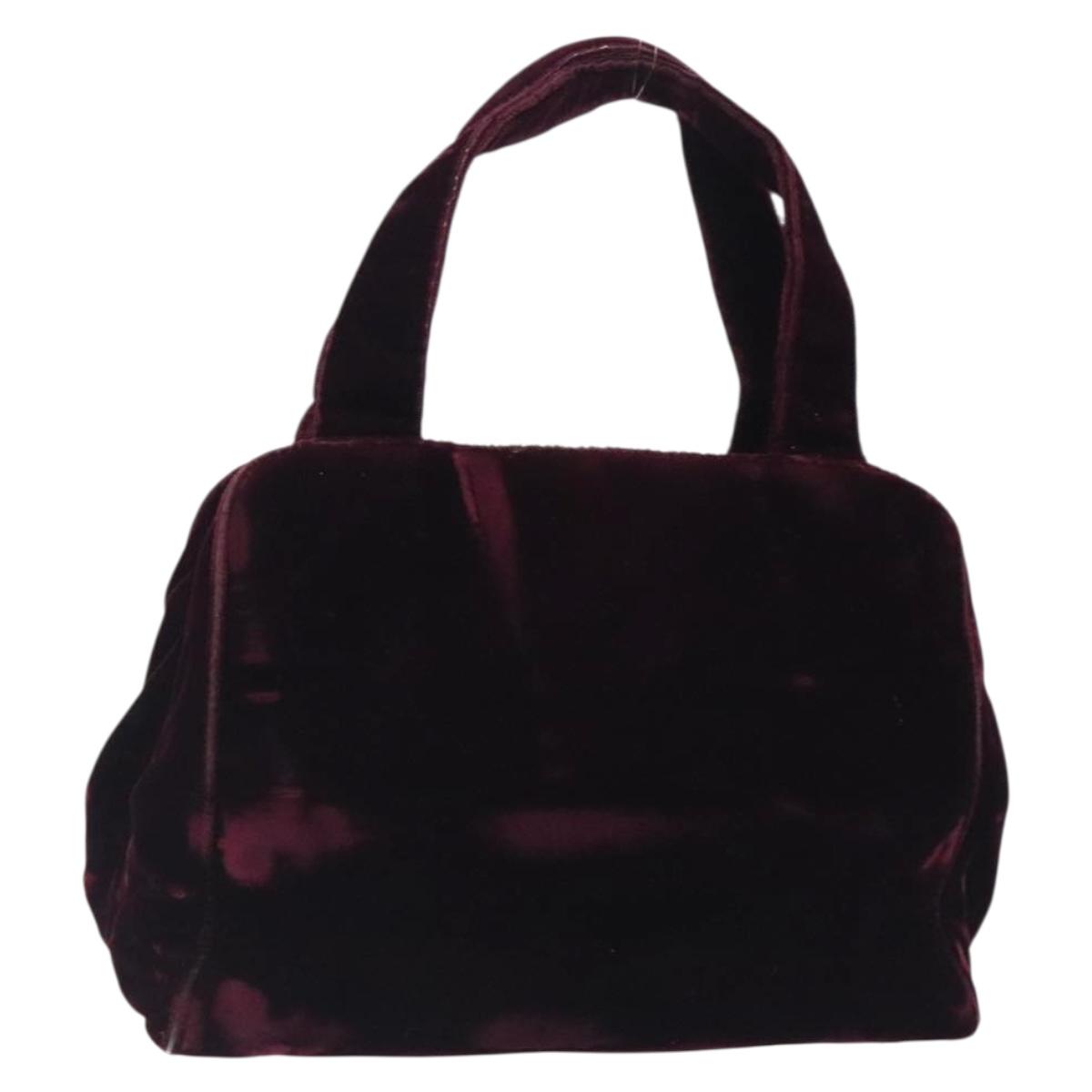 PRADA Hand Bag Velor Bordeaux Silver