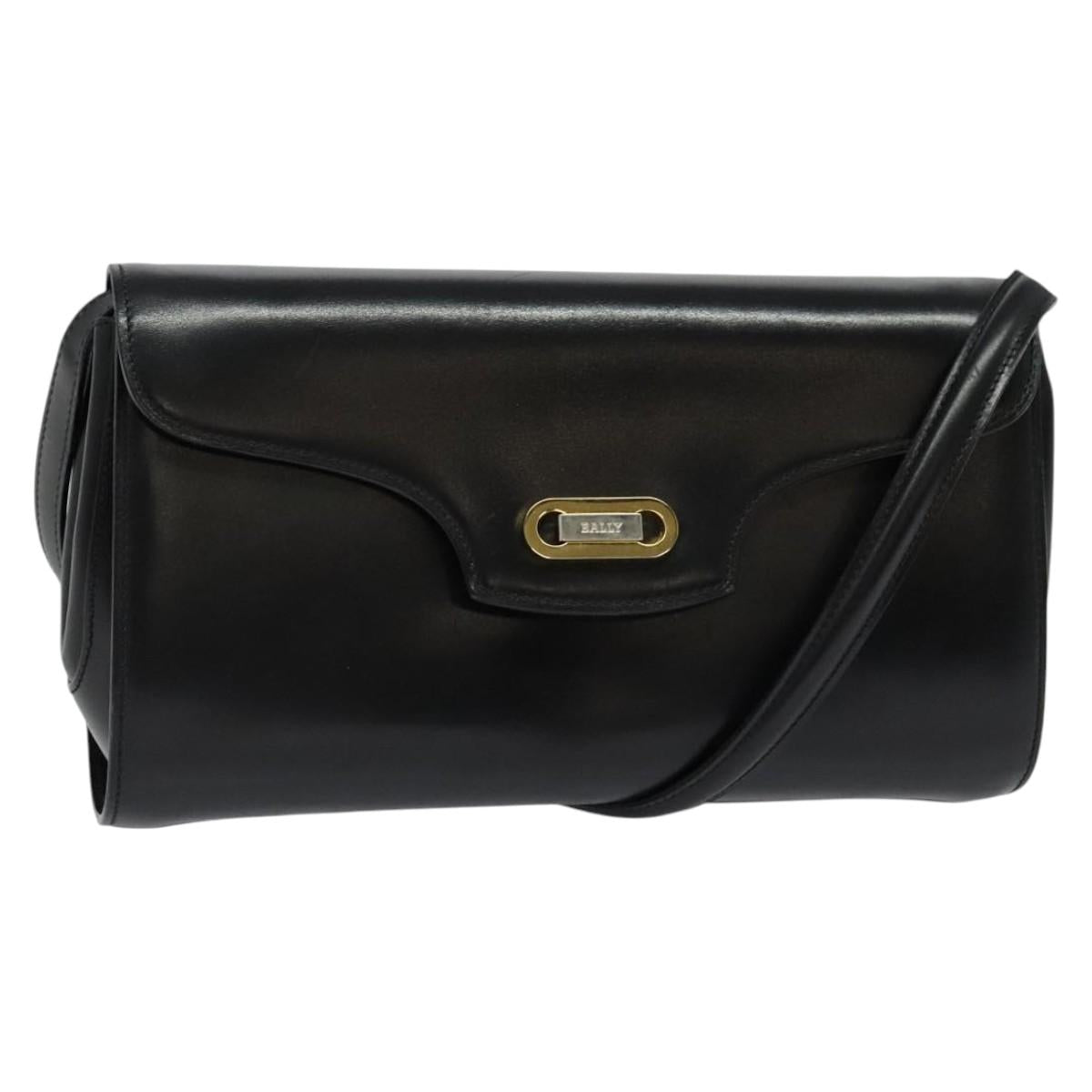 BALLY Shoulder Bag Leather Black Gold