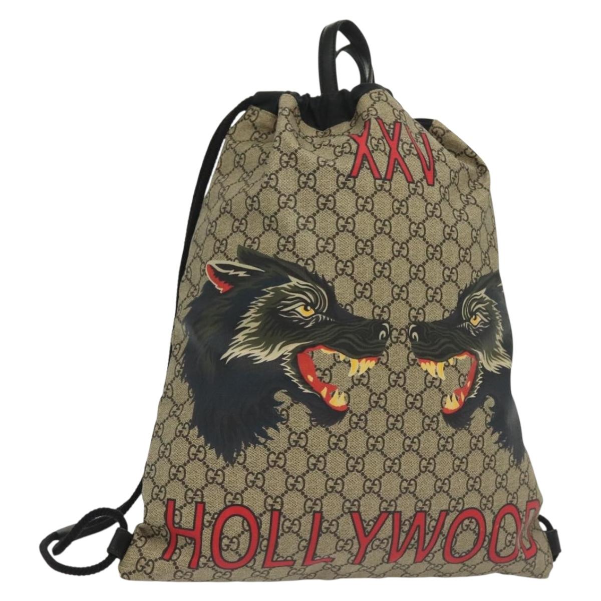 GUCCI GG Supreme Drawstring Backpack PVC Beige 473872