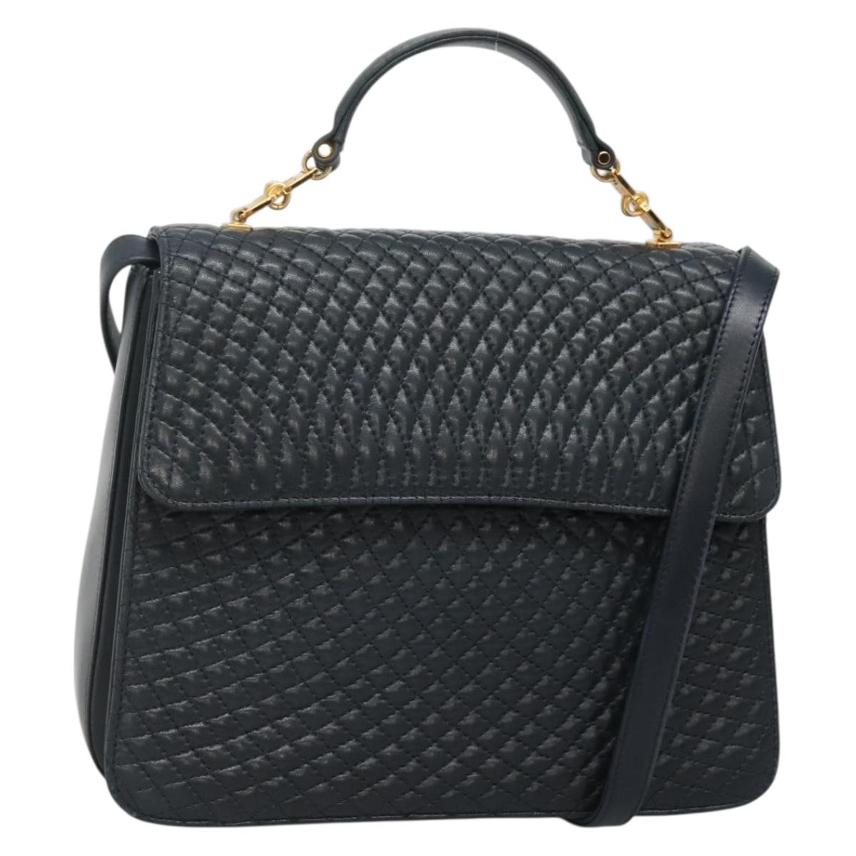 BALLY Hand Bag Leather 2way Navy Gold