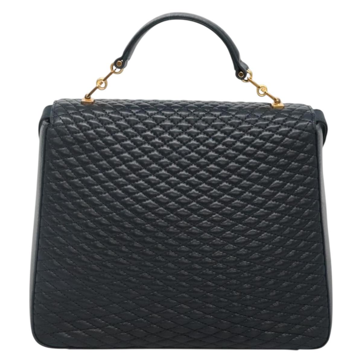 BALLY Hand Bag Leather 2way Navy Gold