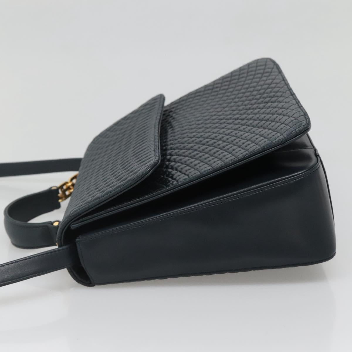 BALLY Hand Bag Leather 2way Navy Gold