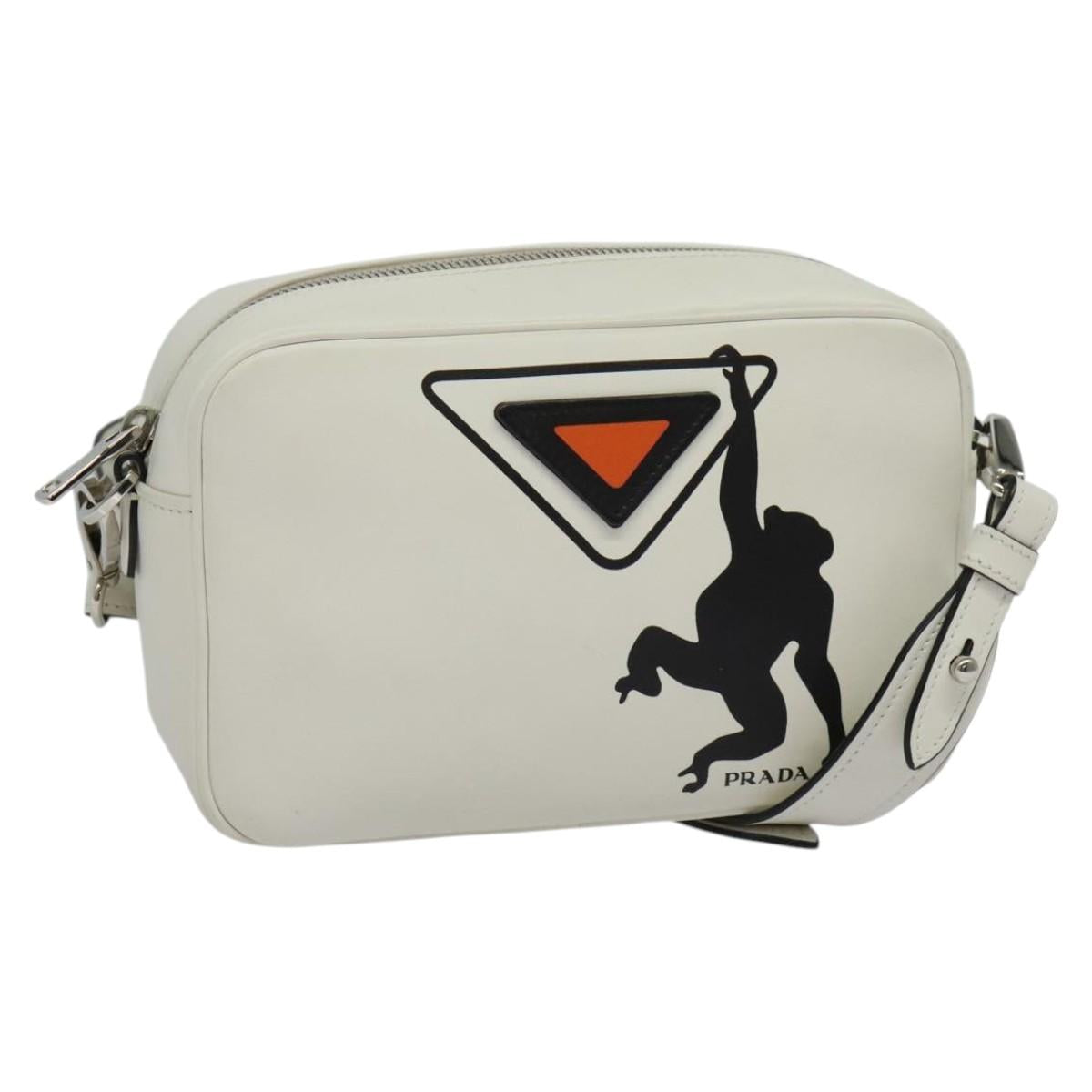 PRADA Shoulder Bag Leather White Silver
