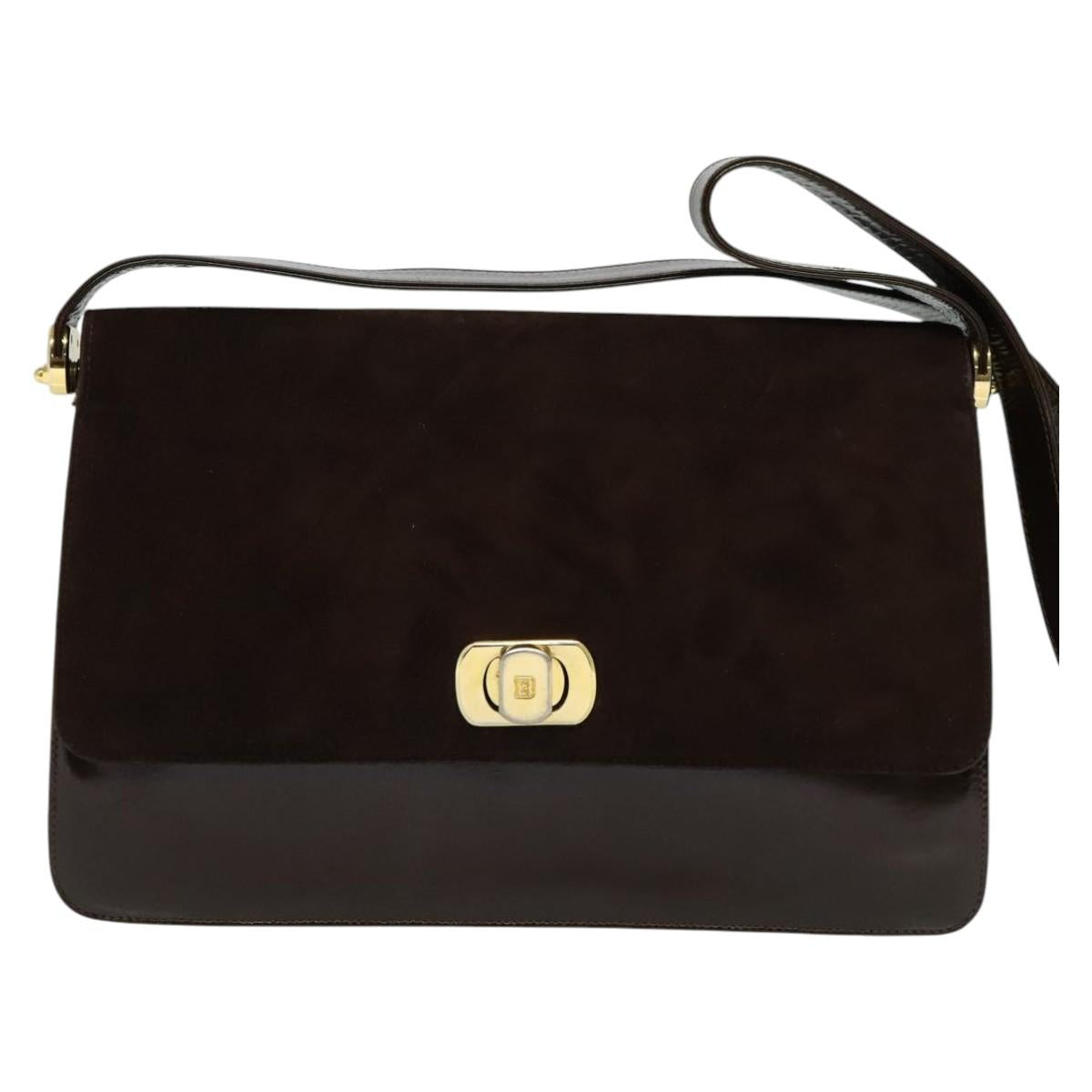 BALLY Shoulder Bag Suede Dark Brown Gold
