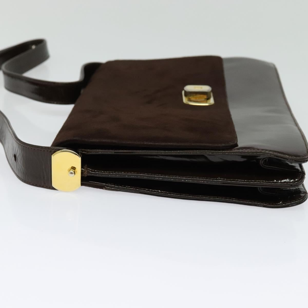 BALLY Shoulder Bag Suede Dark Brown Gold
