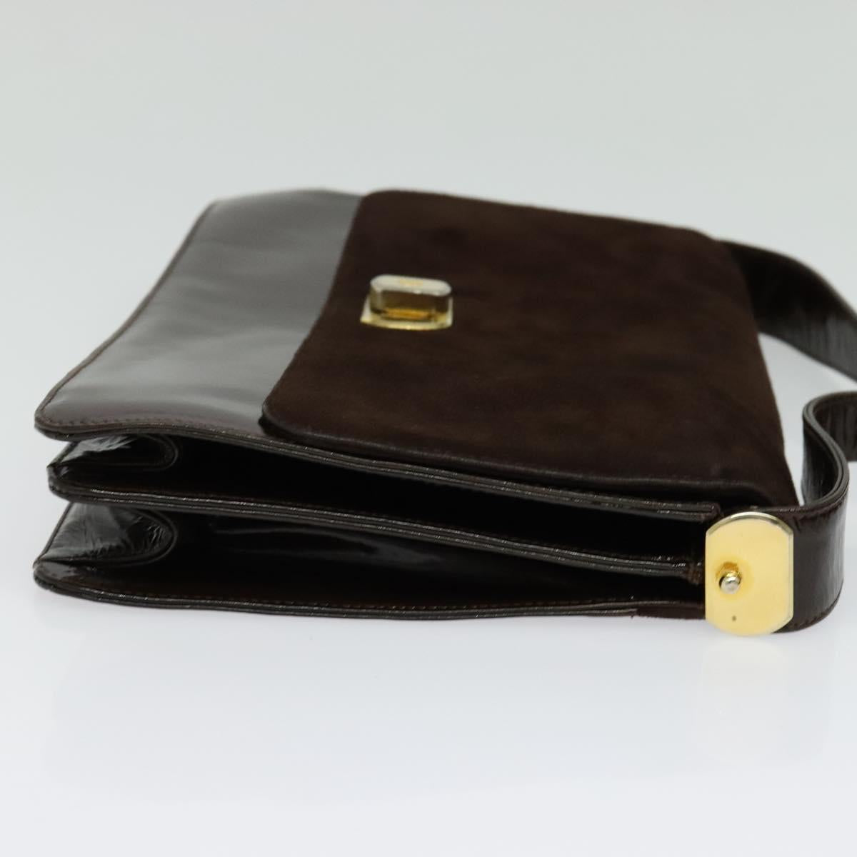 BALLY Shoulder Bag Suede Dark Brown Gold