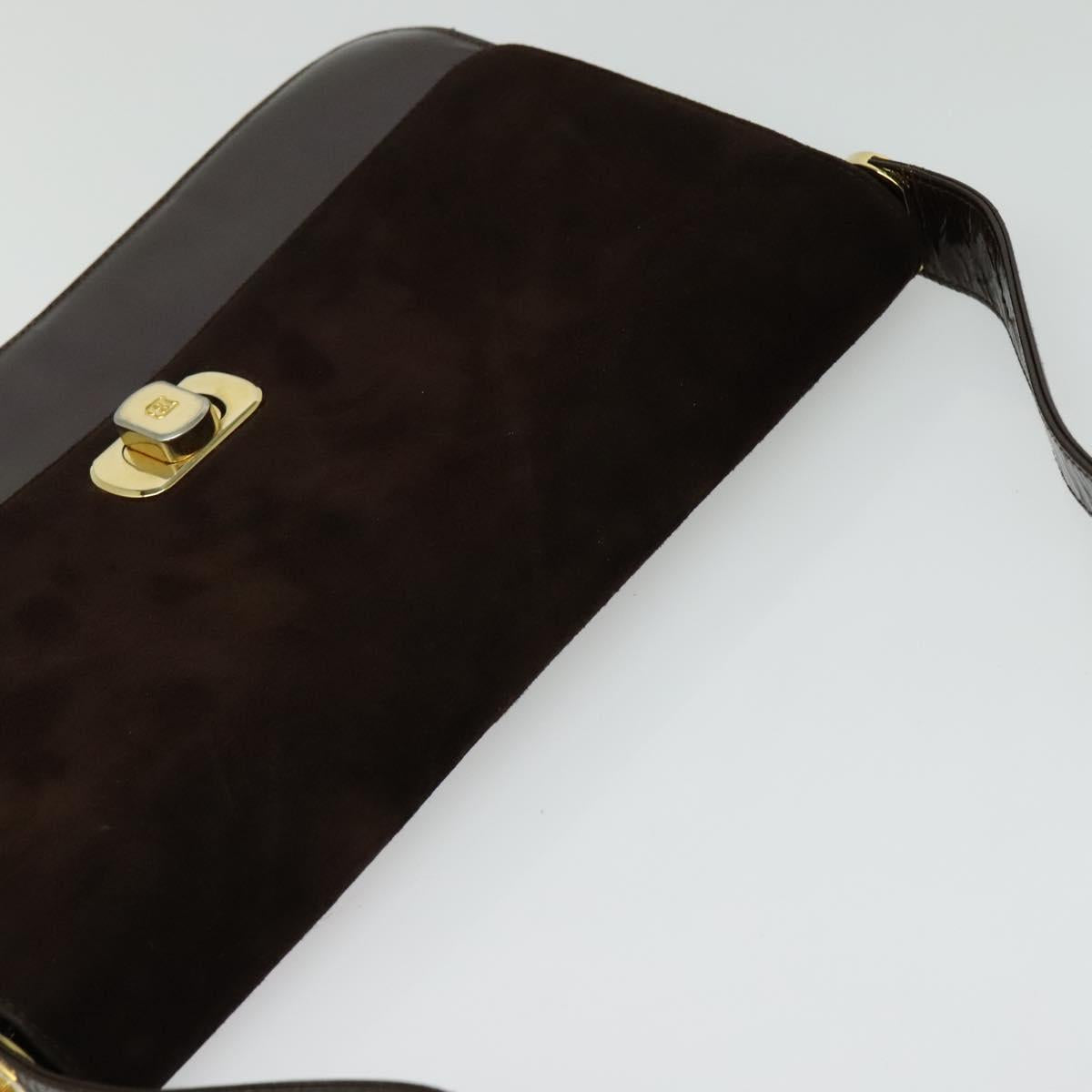 BALLY Shoulder Bag Suede Dark Brown Gold
