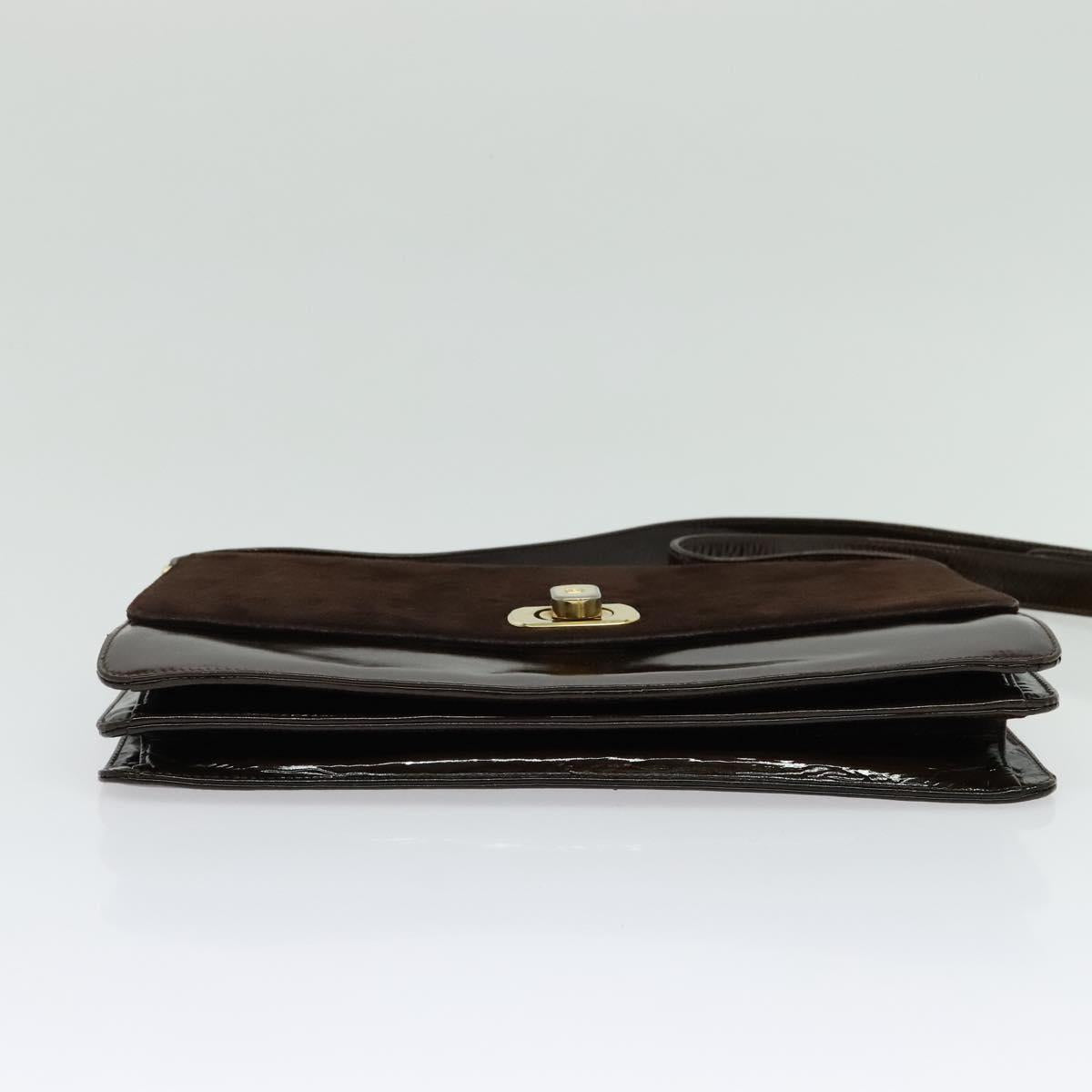 BALLY Shoulder Bag Suede Dark Brown Gold