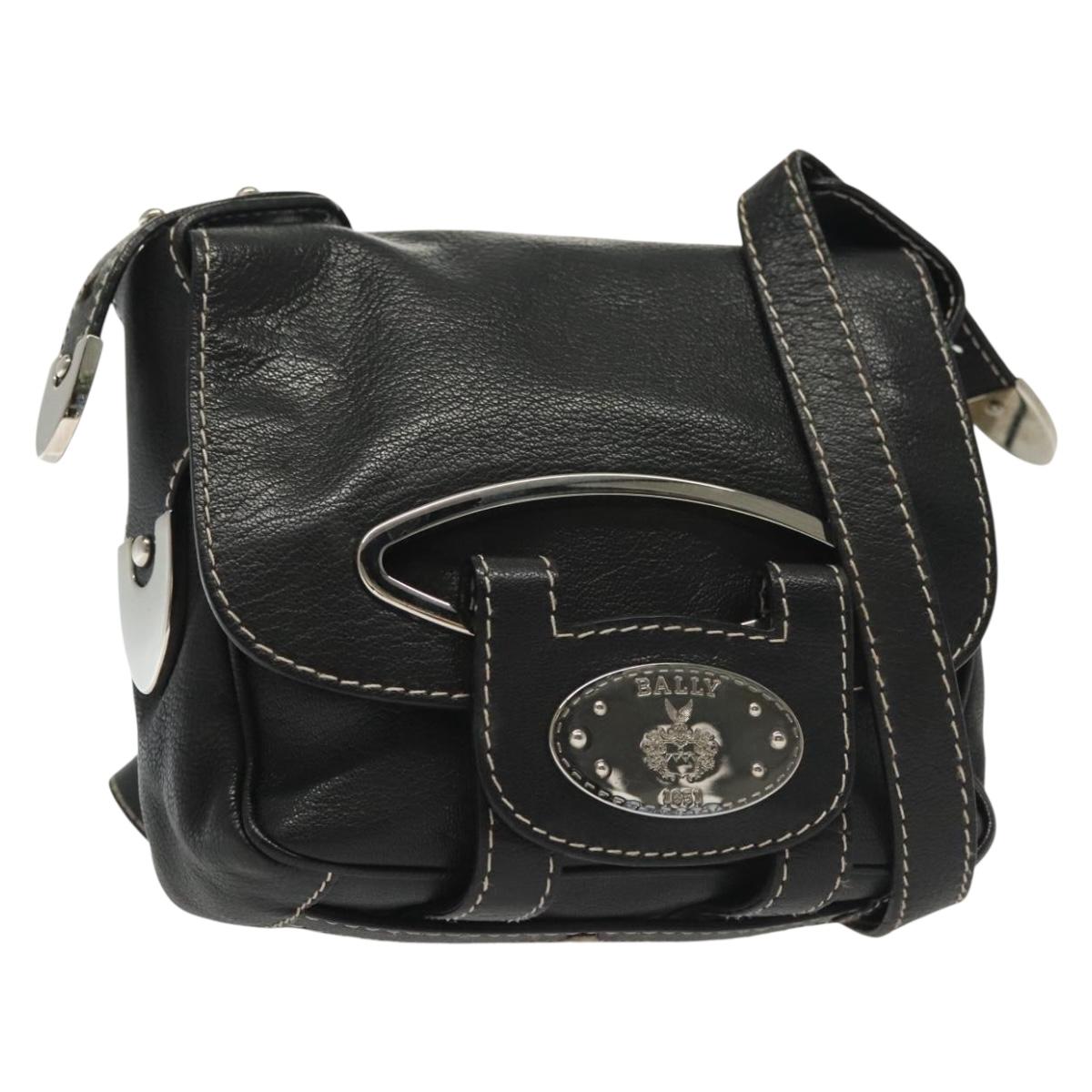 BALLY Shoulder Bag Leather Black Silver