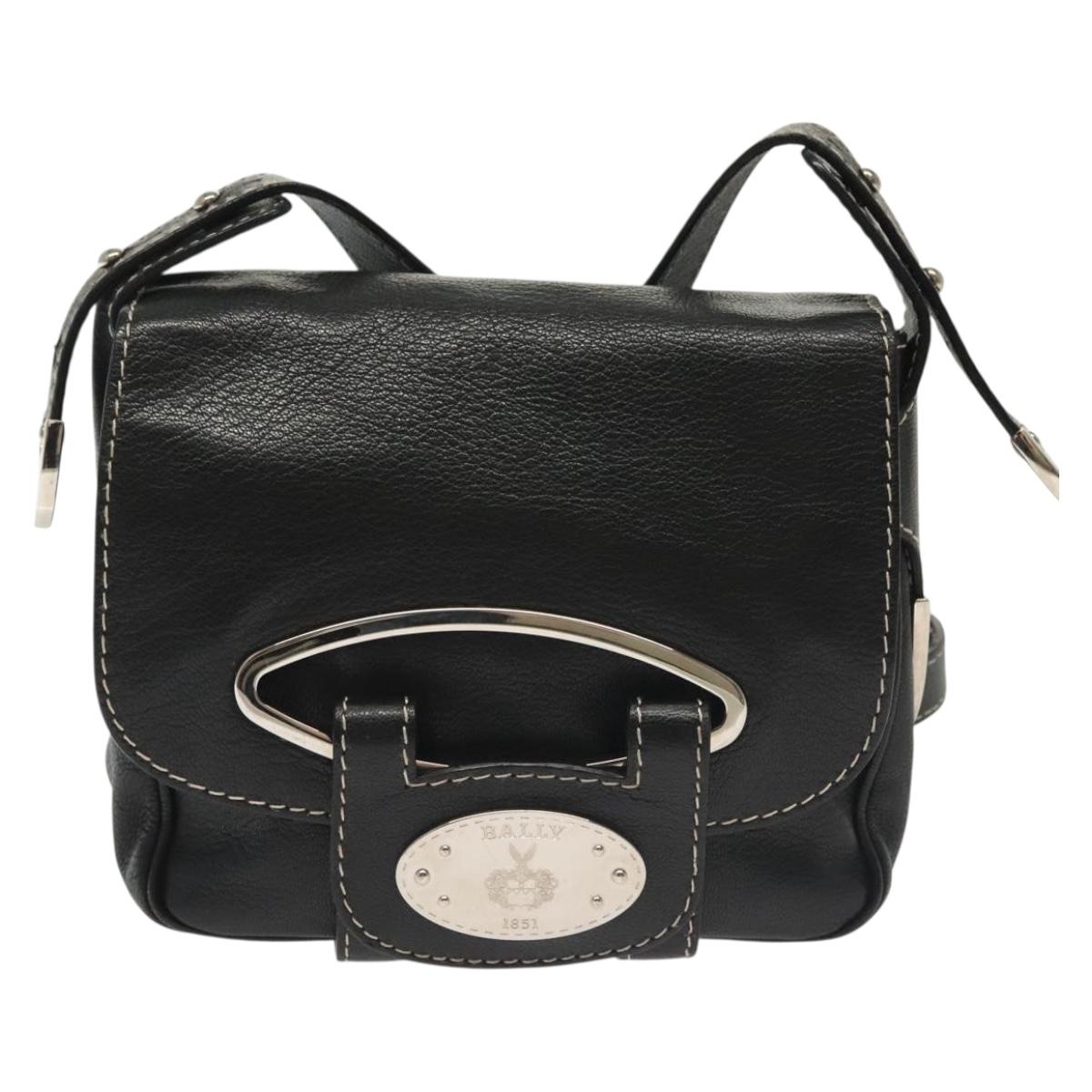 BALLY Shoulder Bag Leather Black Silver