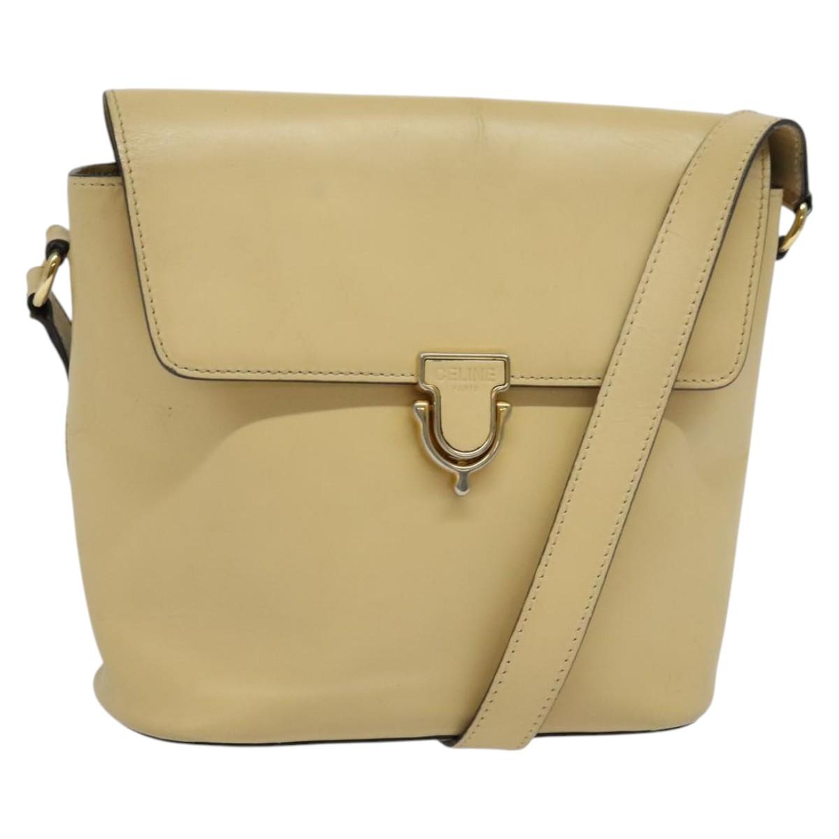 CELINE Shoulder Bag Leather Beige Gold