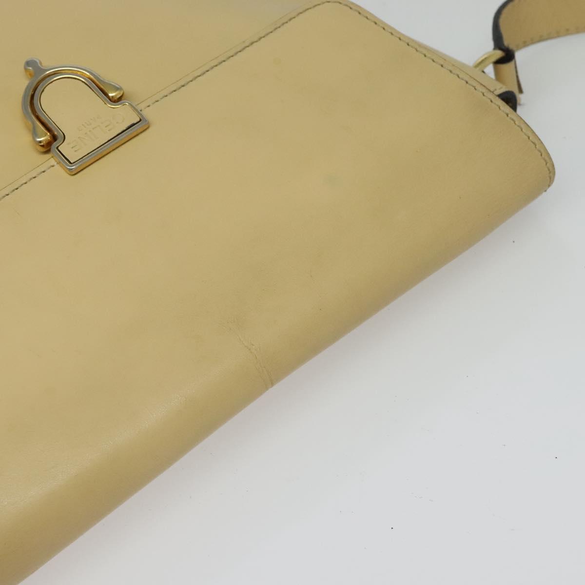 CELINE Shoulder Bag Leather Beige Gold