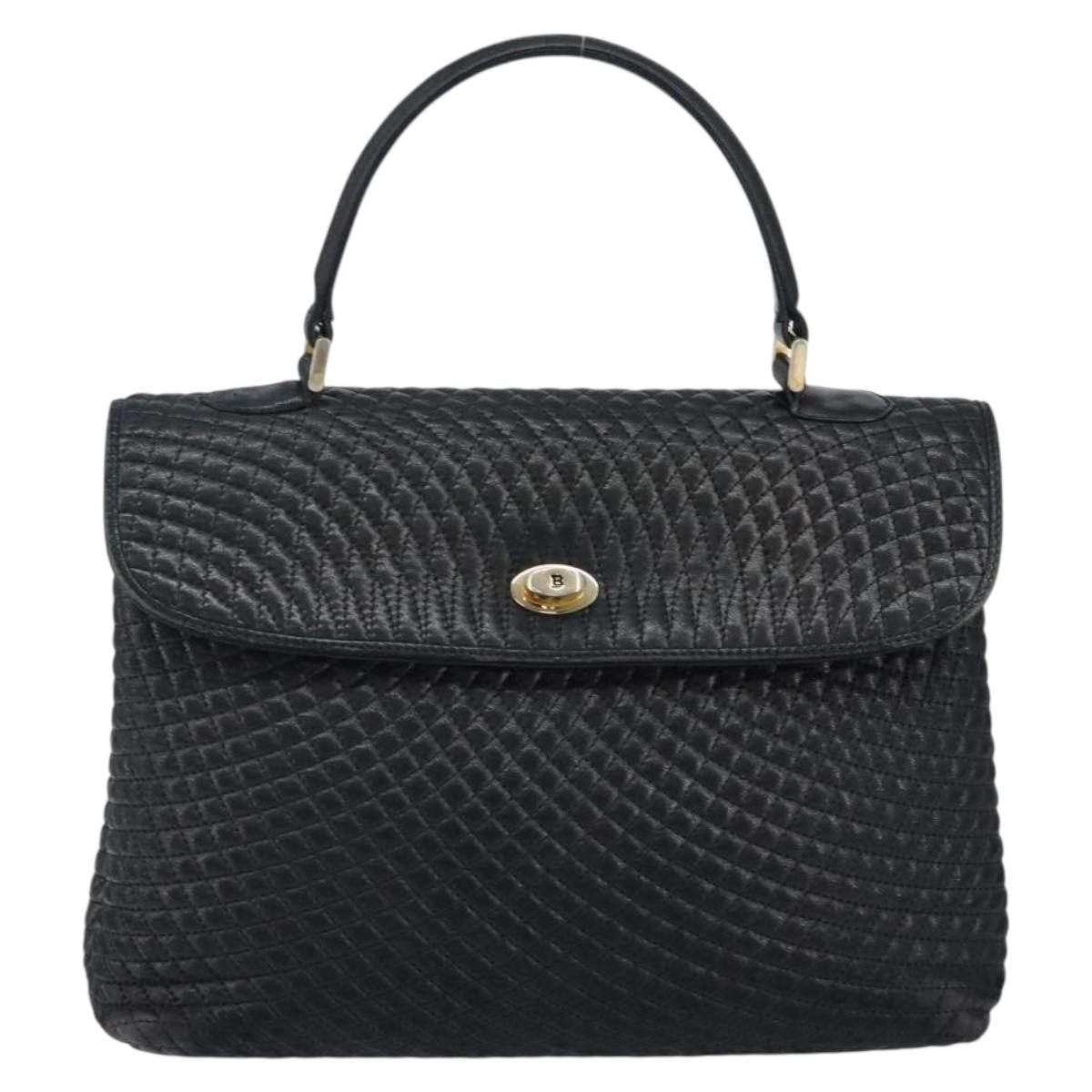 BALLY Hand Bag Leather Black Gold