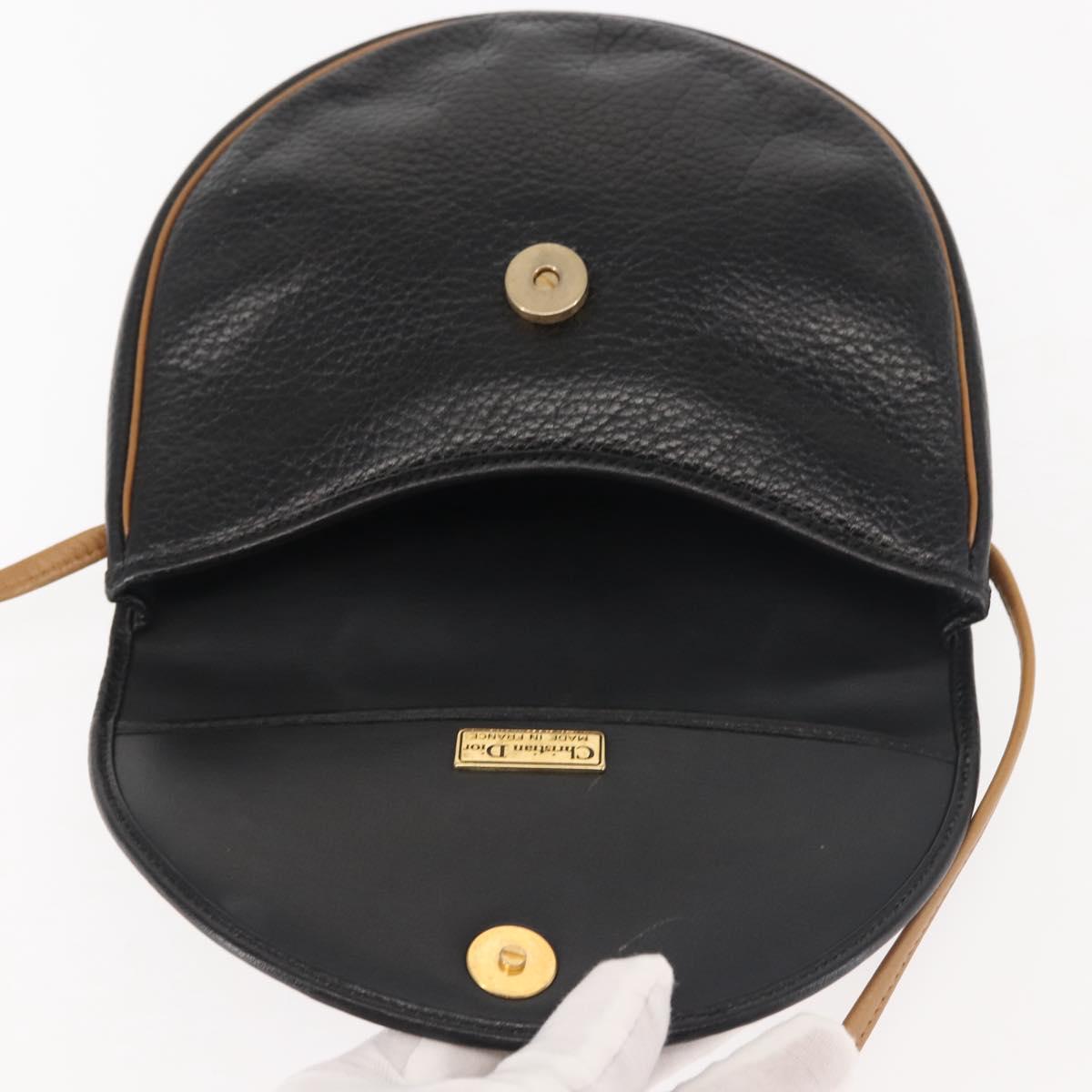 Christian Dior Shoulder Bag Leather Black Gold