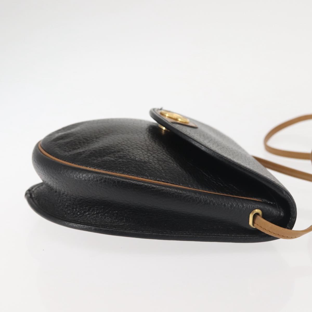 Christian Dior Shoulder Bag Leather Black Gold