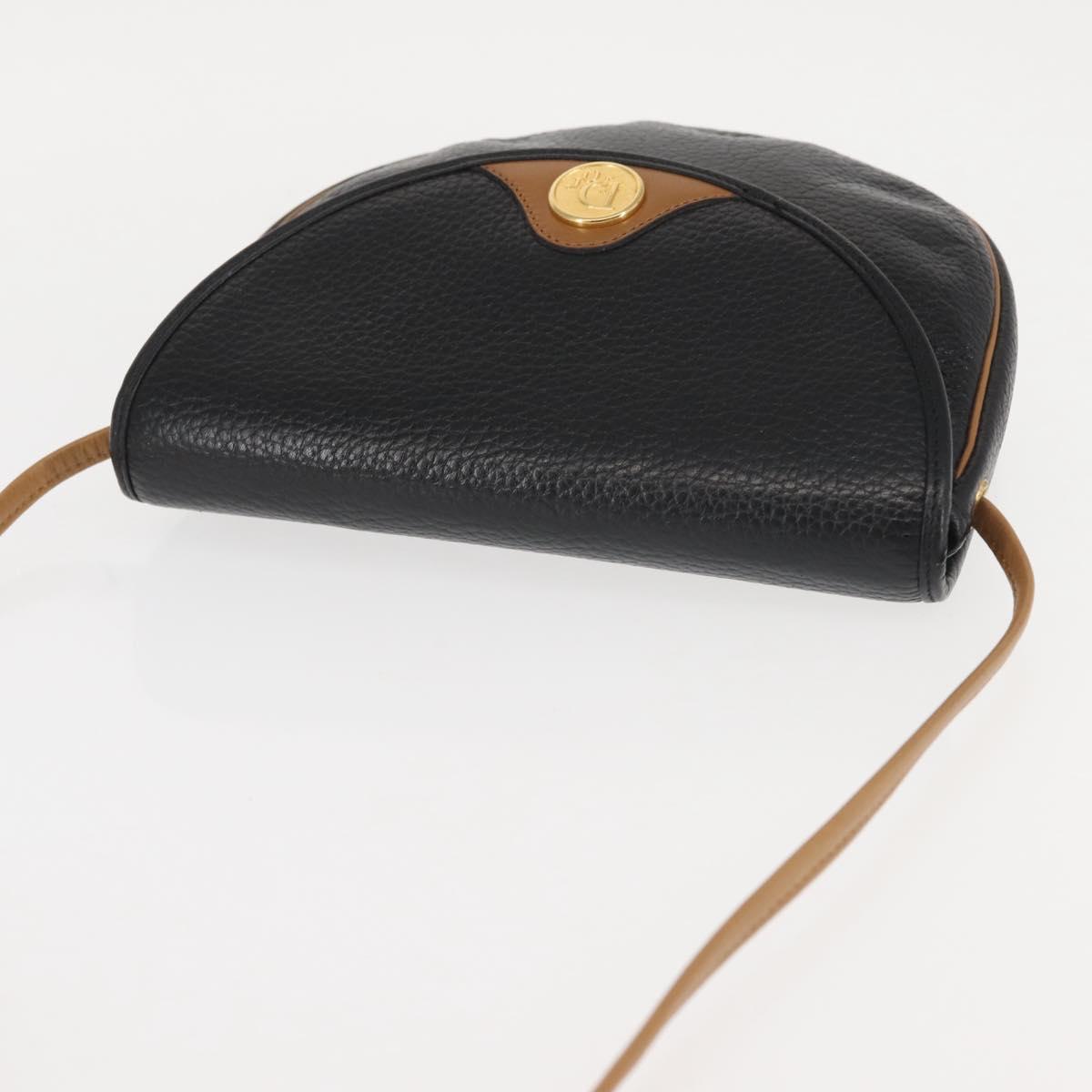Christian Dior Shoulder Bag Leather Black Gold