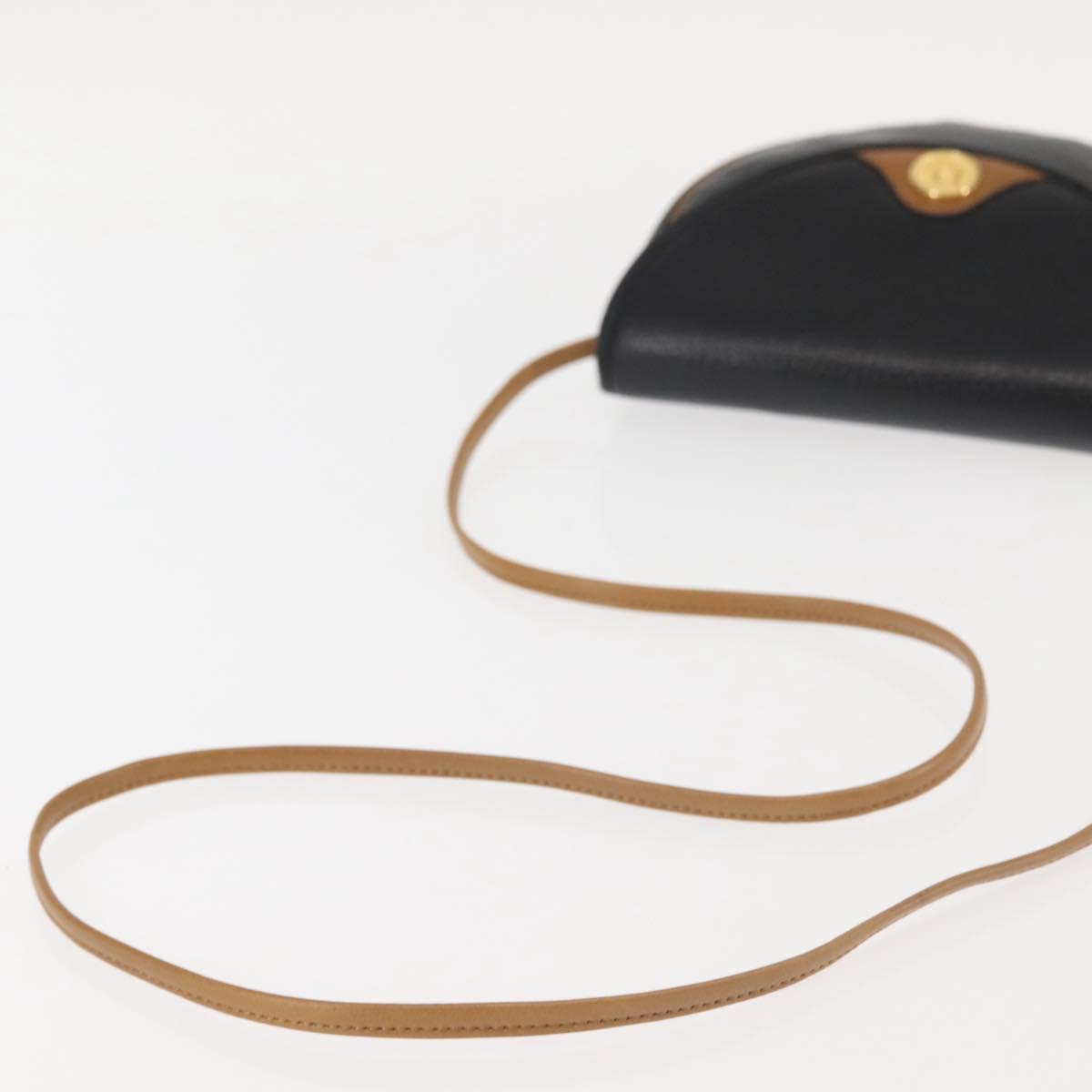 Christian Dior Shoulder Bag Leather Black Gold