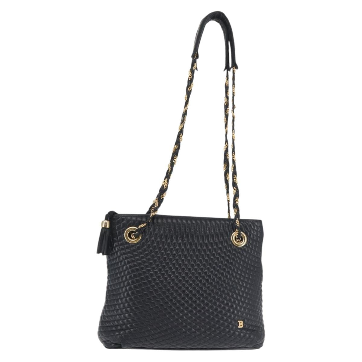 BALLY Chain Shoulder Bag Leather Navy Gold