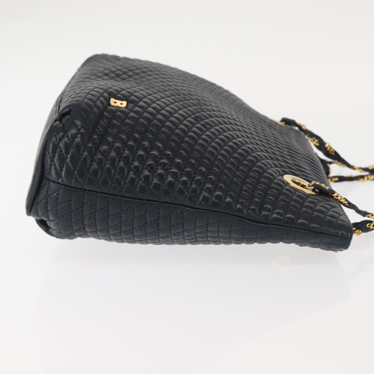 BALLY Chain Shoulder Bag Leather Navy Gold