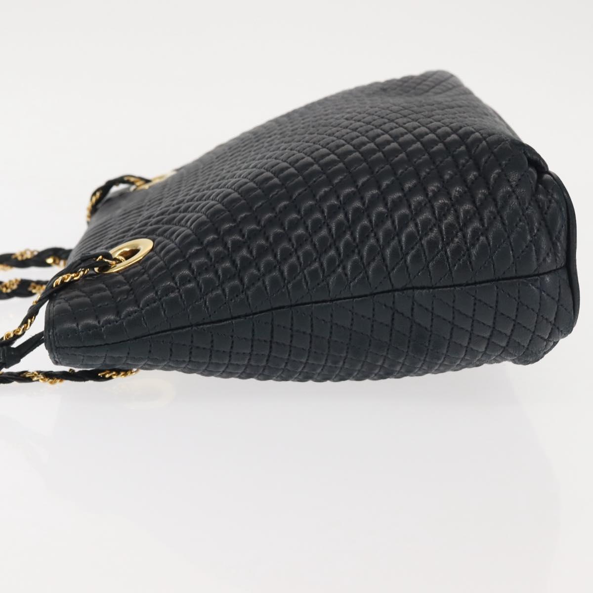 BALLY Chain Shoulder Bag Leather Navy Gold