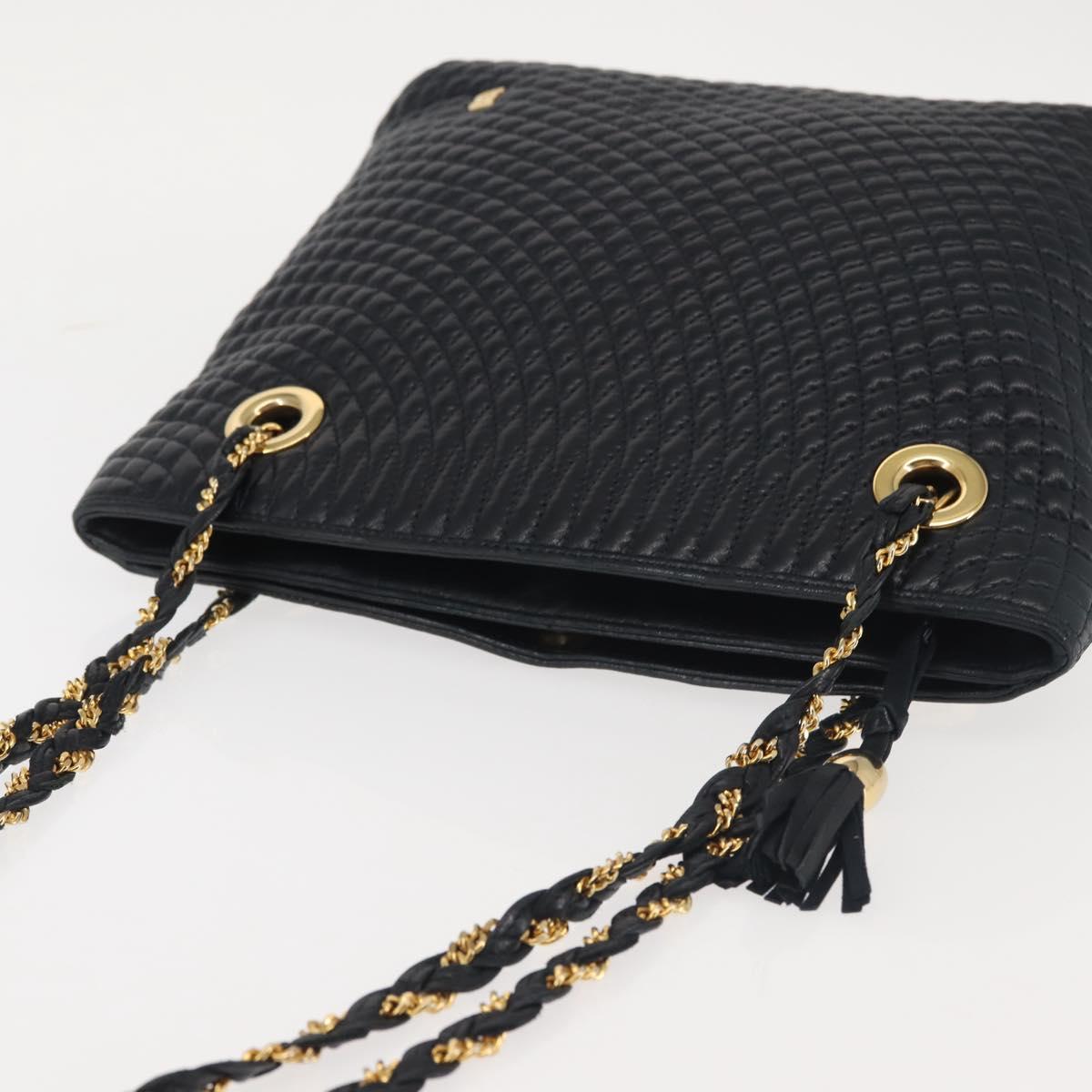 BALLY Chain Shoulder Bag Leather Navy Gold
