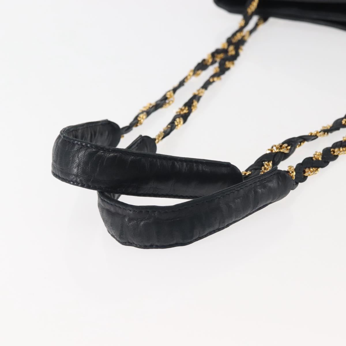 BALLY Chain Shoulder Bag Leather Navy Gold