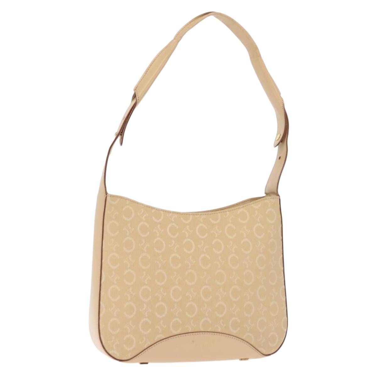 CELINE C Macadam Canvas Shoulder Bag Beige Gold