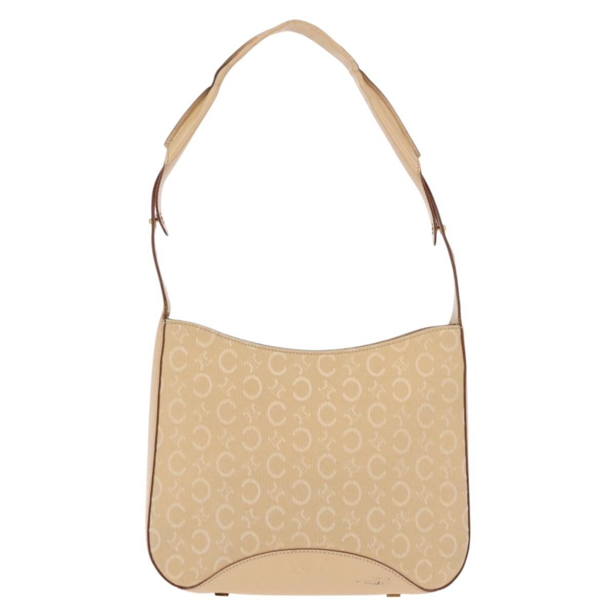CELINE C Macadam Canvas Shoulder Bag Beige Gold