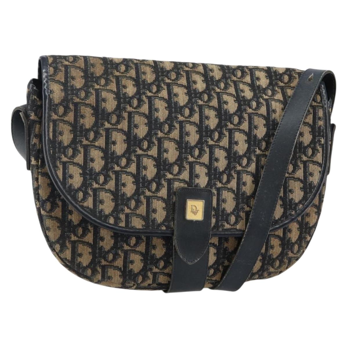 Christian Dior Trotter Canvas Shoulder Bag Navy Gold