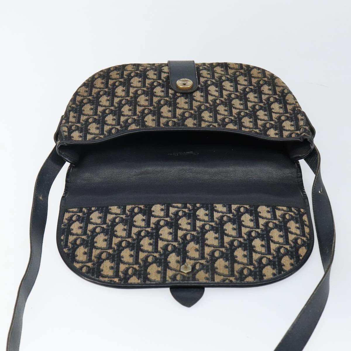 Christian Dior Trotter Canvas Shoulder Bag Navy Gold